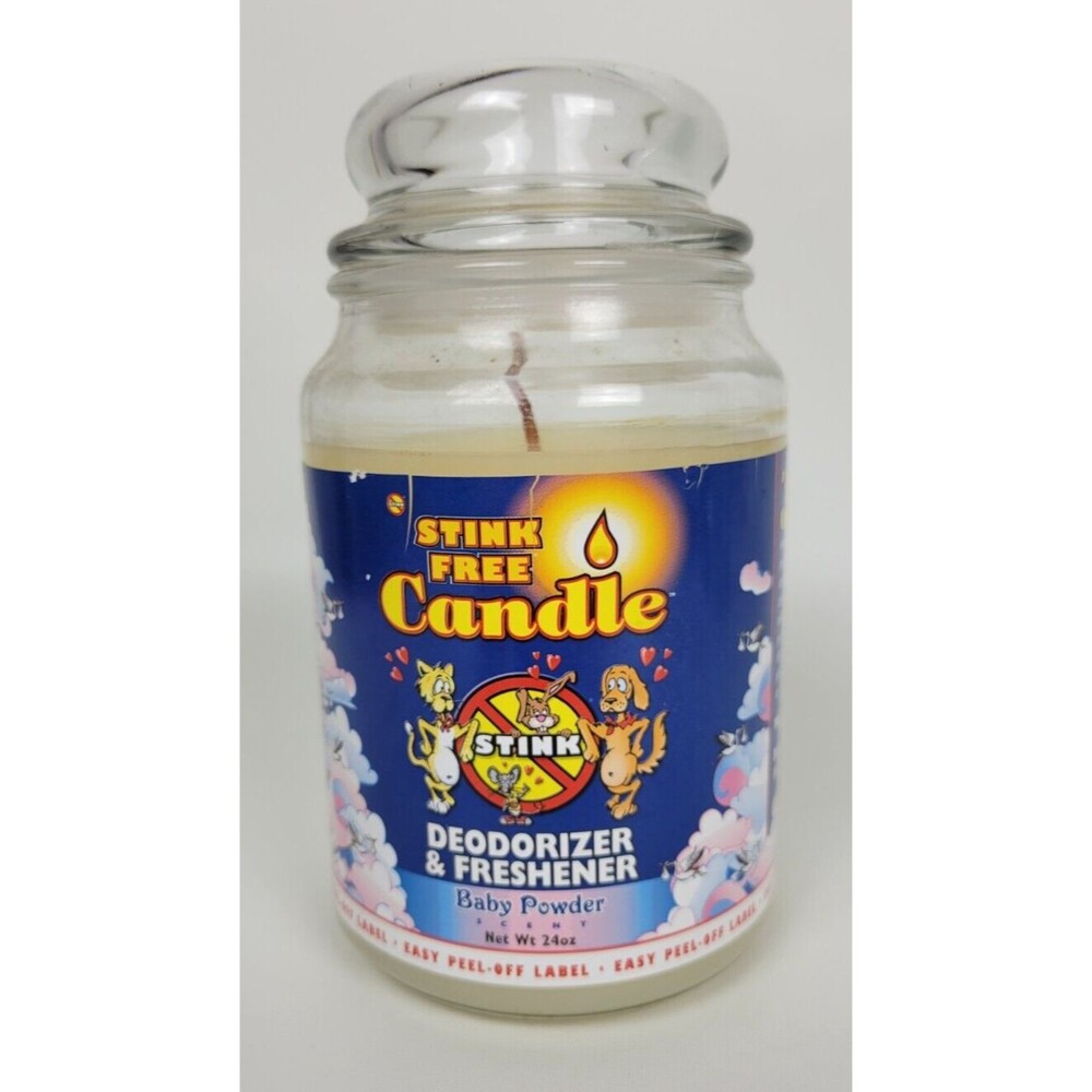 Vtg Unburned Stink Free Candle Deodorizer‎ Freshener Baby Powder 24oz 165hr 2004